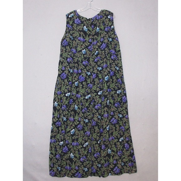 Vintage April Cornell Dress Large Black Purple Floral Cottage Grunge Prairie Y2K - Picture 2 of 11